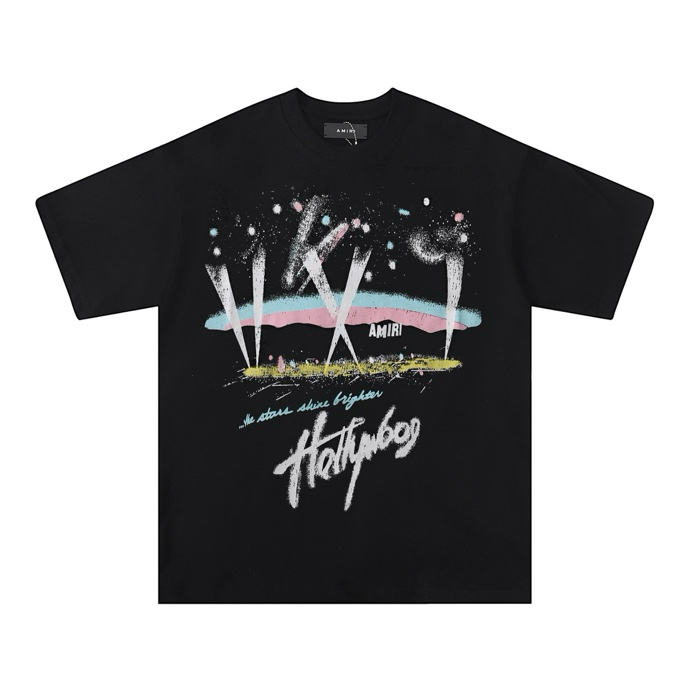 Amiri Men's Black Cotton Graphic Print Crewneck T-Shirt, Short Sleeve