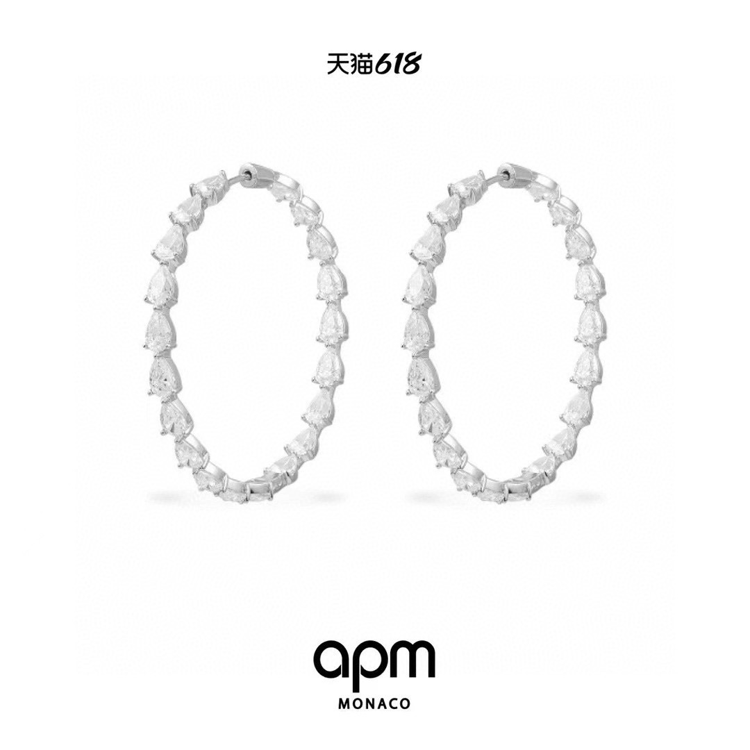 APm monaco新品水滴圆环银色耳环！简约风格诠释隽永时尚，精巧水滴形状，提升造型时尚，璀璨锆石点缀