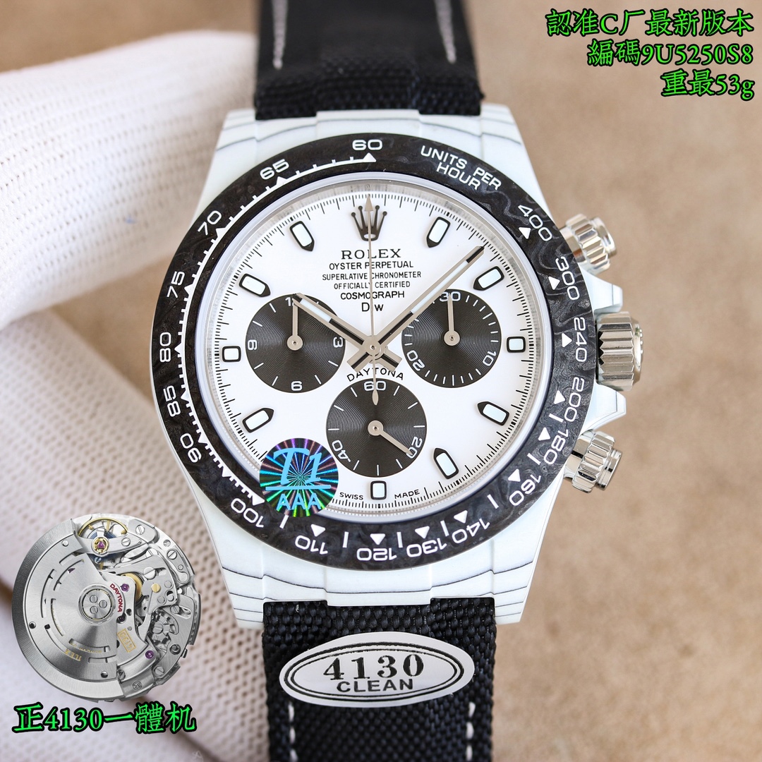 NO:147250,Unified Factory C/clean, must be a fine product (updated customized ultra-light carbon fiber material, integrated case, integrated buckle, making the watch easier and faster, comfortable to wear, full)  The customized version of the ROLEX Cosmic Chronicle Ditona series of carbon fiber integrated case is not only lightweight to wear, but also hard to look at. Each watch has a unique carbon fiber pattern material. [Case] ​​The watch size is 40X12.4, which matches the original. The C factory has the strength to cast the unique style of carbon fiber Rolex. The market is exclusive to the market. The entire shell cover, ring mouth and bottom cover are made of high composite carbon fiber and super luminous powder. The details are made by hand chamfering polishing. The texture is extraordinary. [Wristband buckle] The strap is made of artificial fiber woven belt, breathable and comfortable, and the texture is soft. [Movement] uses the 4130 integrated movement, perfectly realizing powerful functions and the king of cost-effectiveness!  Determine the quality of factory C, watch code, 9U5250S8, weighing only 52 grams, latest back cover label, pictures and truth, quality assurance, strongest version, christian louboutin, rolex19860909统一 C厂/clean出品,必属精品,（更新定制超轻碳纤维材质,一体表壳,一体表扣,让腕表表更加轻易快捷,佩戴感受舒服,满满得） ROLEX宇宙计时迪通拿系列之碳纤维一体表壳定制版,腕表不仅佩戴轻便,外表坚硬.且每一只腕表都拥有独一无二的碳纤花纹材质.【表壳】腕表尺寸40X12.4吻合原装.C厂工厂实力铸造碳纤维劳力士的独特风采.市场独家做到,整个壳套,圈口包括底盖均采用高复合碳纤维和超强夜光粉所打造.细节之处更是经过手工倒角抛光所制.质感非凡.【表带扣】表带采用人工纤维编织带所制,透气舒适,质地柔软.【机芯】采用正4130一体机机芯,完美实现强大功能,性价比之王！认准C厂品质,腕表编码,9U5250S8,重量仅为52克,最新后盖标签,有图有真相,品质保证,最强版本,,christian louboutin,rolex,Watch