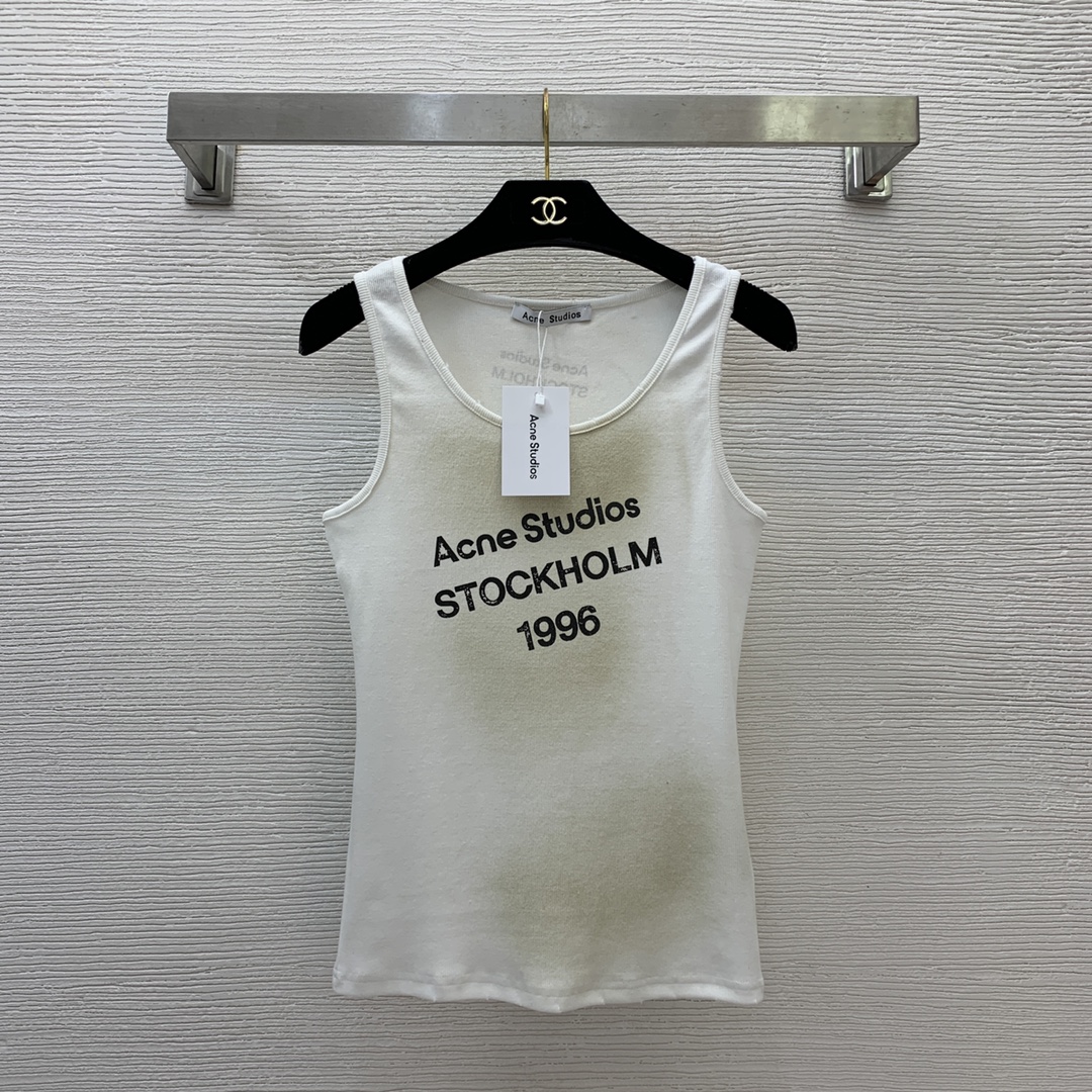 NO:308183,Model number D10864 Acne* new style, letter logo printed on the chest, slim and slim threaded cotton, small vest top, inside!  Black and white, (M size bust 74 high elasticity, 58-year-old length, acne studios, alexander wang19860909款号D10864 Acne*新款 胸前字母logo印花修身显瘦螺纹棉内搭小背心上衣！黑色、白色,（M码胸围74高弹,衣长58,,acne studios,alexander wang,Women's clothing