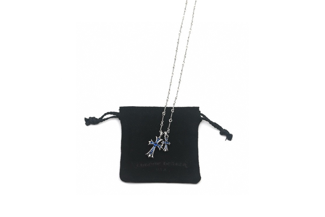 Chrome hearts 克罗心 做旧 蓝钻大小十字架项链 7
