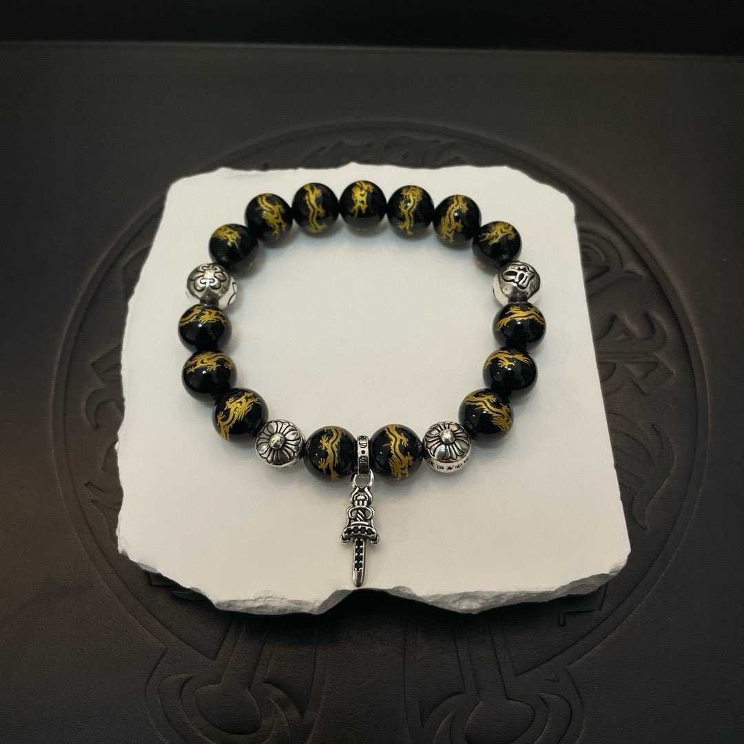 新款【专柜品质】Chrome Hearts克罗心 经典祥龙玛瑙珠子*复古多元素手链 凹凸造型不同的花纹设计风格呈现出与众不同 2