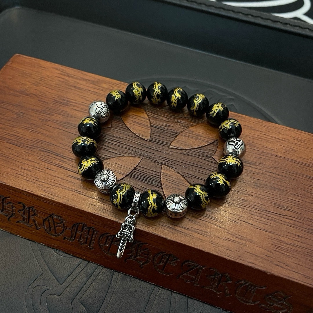新款【专柜品质】Chrome Hearts克罗心 经典祥龙玛瑙珠子*复古多元素手链 凹凸造型不同的花纹设计风格呈现出与众不同 8