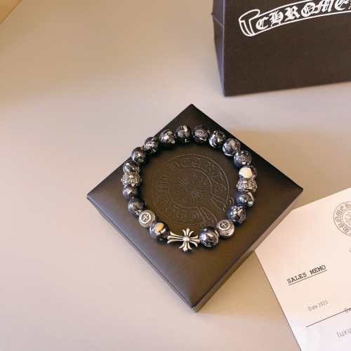 Chrome Hearts Natural Bead Silver Cross Charm Bracelet for Men and Women