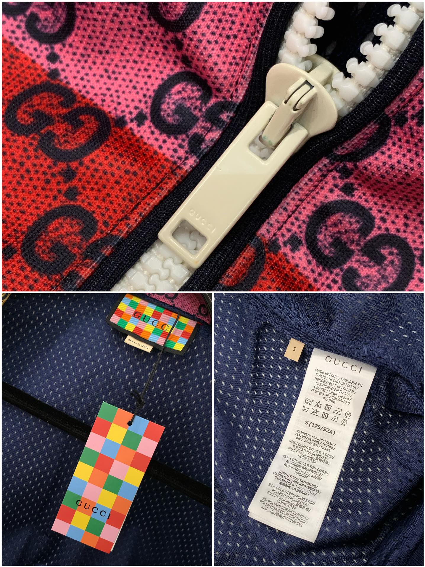 ，，古奇糖果色系列市场高版对格Gu彩虹 Multicolor 系列糖果色夹克、经典双G字母交织图案为画布