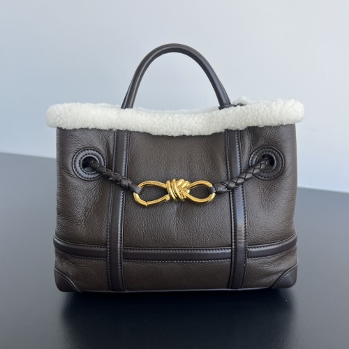 Bottega Veneta Brown Leather Shearling Trimmed Handle Bag - 25x22x10.5cm 1 Bottega Veneta Brown Leather Shearling Trimmed Handle Bag - 25x22x10.5cm