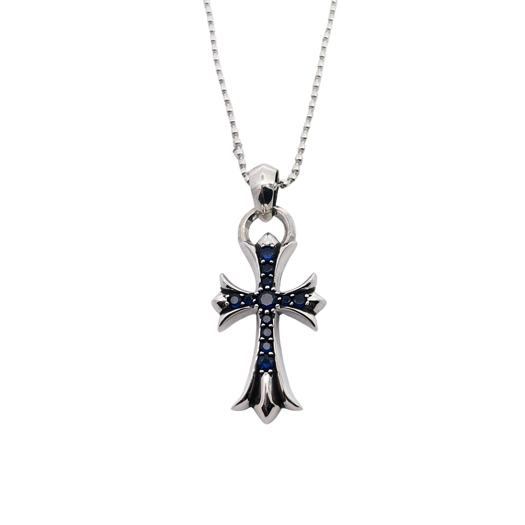 NO:555551,Chrome Hearts Blue Diamond Water Drop Cross Hand-Inlaid Cross Element Blue Diamond with Ball Bead Chain Fashion Matching Size: 65cm, Boutique Jewelry, Chrome Hearts19860909克罗心 蓝钻水滴十字架手工镶嵌 十字架元素 蓝钻 配圆珠链 时尚搭配 size:65cm,饰品精品,chrome hearts,Jewelry