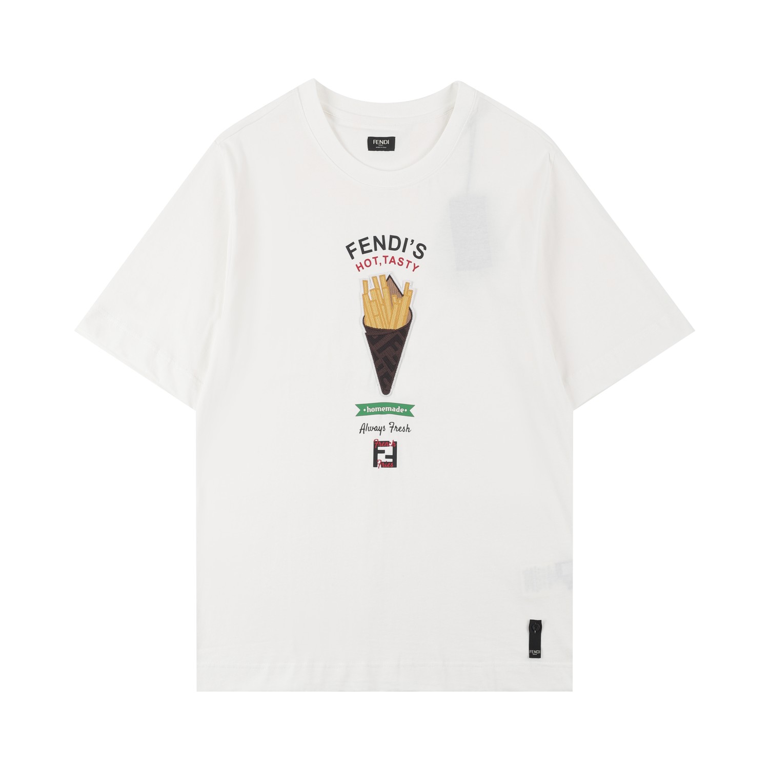 FEND* 2025SS camiseta de manga corta nueva, parche bordado Fendi Licious, confeccionada con algodón de doble hilo de 32…