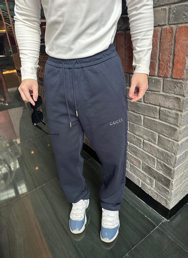 Gucci Clothing Pants & Trousers Blue Dark Printing Unisex Cotton Spring Collection Fashion Casual