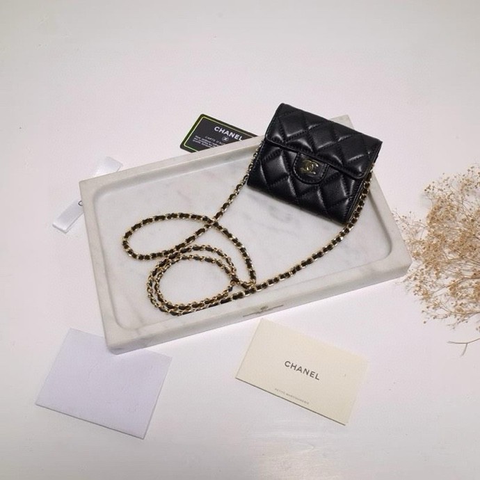 Chanel Classic Chain Wallet Evening Bag, Quilted Mini Coin Purse, Black