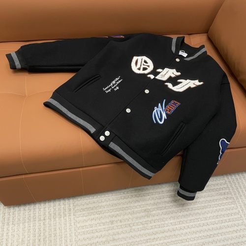 Off-White Varsity Jacket - Wool Blend, Embroidered Details, Stylish Outerwear 1 Off-White Varsity Jacket - Wool Blend, Embroidered Details, Stylish Outerwear