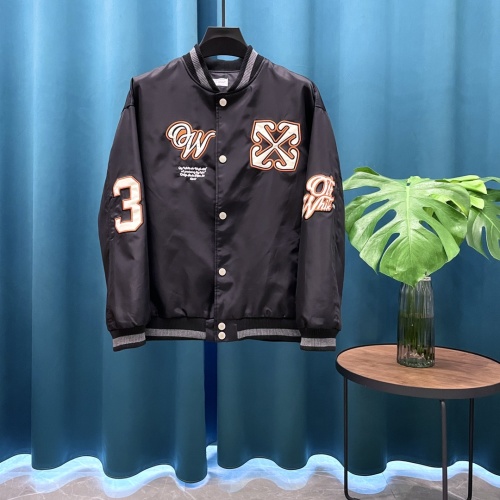 Off-White Baseball Jacket, Embroidered Lightweight Varsity Bomber Coat 1 Off-White Baseball Jacket, Embroidered Lightweight Varsity Bomber Coat