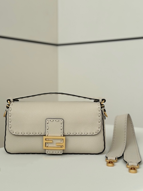 Fendi Baguette Bag in White Leather with Hand Stitched Detail - Iconic Style 1 Fendi Baguette Bag in White Leather with Hand Stitched Detail - Iconic Style