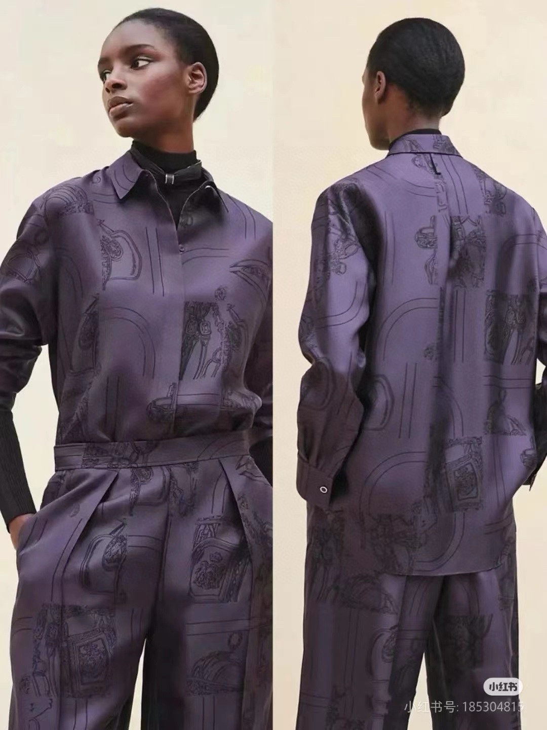 NO:314286,The complete shirt set is G25011436 Hermè* new high-end custom made with 19 Mmè silk twill fabric, fashionable and versatile casual two-piece set!  Fashionable and personalized printed buttoned lapel loose long-sleeved silk shirt elastic webbing waist spliced ​​loose versatile wide-leg trousers casual pants!  Khaki, purple, (M size front bust 98/106, sleeve length 60, front garment length 65/70; waist 68-72 back elastic, hip circumference, pants length), hermes, real silk, alexander wang19860909衬衣整套款款号G25011436 Hermè*新款高端定制采用19姆米真丝斜纹绸面料时尚百搭休闲两件套装！时尚个性印花系扣翻领宽松长袖真丝衬衣松紧织带腰拼接宽松百搭阔腿长裤休闲裤！卡其色、紫色、（M码前胸围98/106,袖长60,前衣长65/70；裤腰围68～72后松紧,臀围,裤长）,,hermes,real silk,alexander wang,Women's clothing