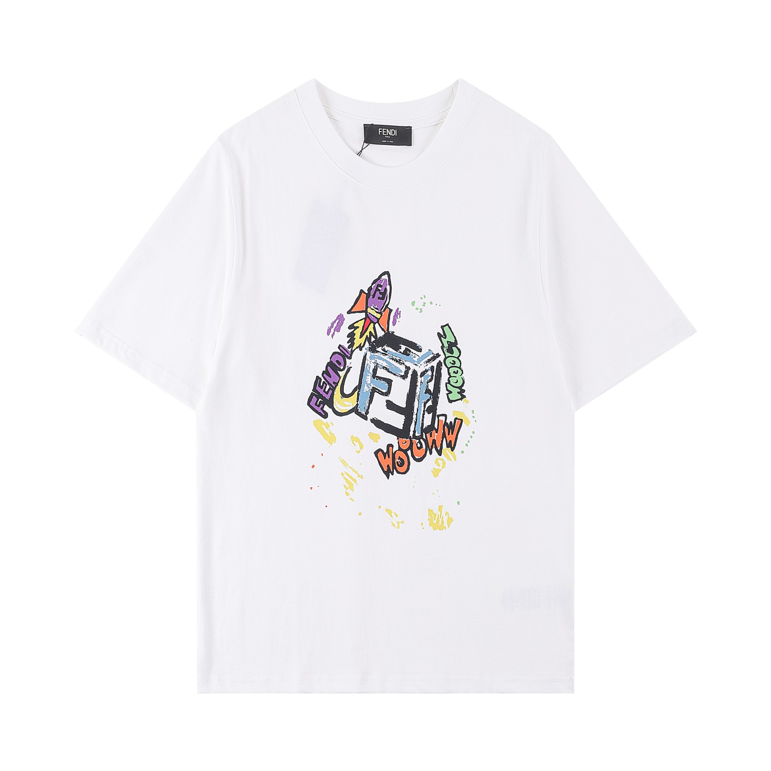 FENDI 2025SS camiseta de manga corta nueva, logotipo doble F en color con tecnología de impresión digital importada, de…