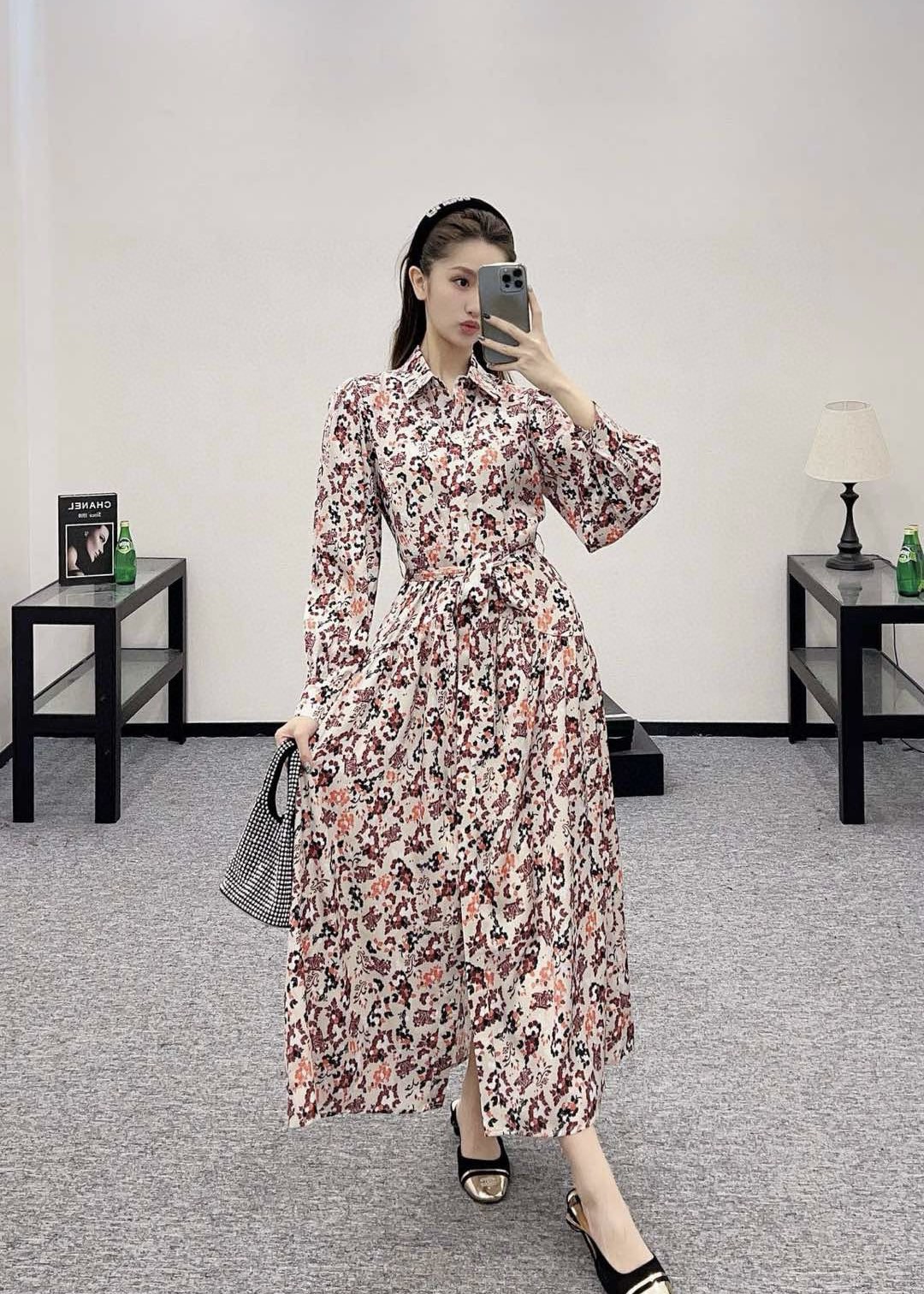 NO:314276,Model number D25011584 MaxMar*a new model, full of retro print, buttoned and plaid stand collar, waist-closed and slim long-sleeved dress!  (M size bust 90, sleeve length 61, waist 76, skirt length 114), skirts, alexander wang19860909款号D25011584 MaxMar*a新款 满身复古印花 系扣开襟立领收腰显瘦长袖连衣裙！（M码胸围90,袖长61,腰围76,裙长114）,,skirts,alexander wang,Women's clothing