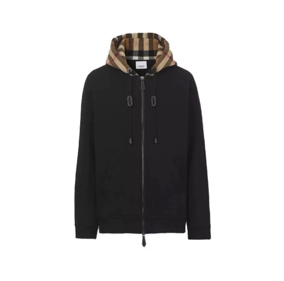 NO:309308,Model number G11587 BURBERR* newest B-home high-end custom leather trim logo plaid spliced ​​hooded zipper jacket!  Black, brown, (S-size bust 110, sleeve length 61, clothing length 64), burberry, jackets & coats, hats, alexander wang19860909款号G11587 BURBERR*新款 B家高端定制皮饰logo格纹拼接连帽拉链外套！黑色、咖色、（S码胸围110,袖长61,衣长64）,,burberry,jackets & coats,hats,alexander wang,Women's clothing