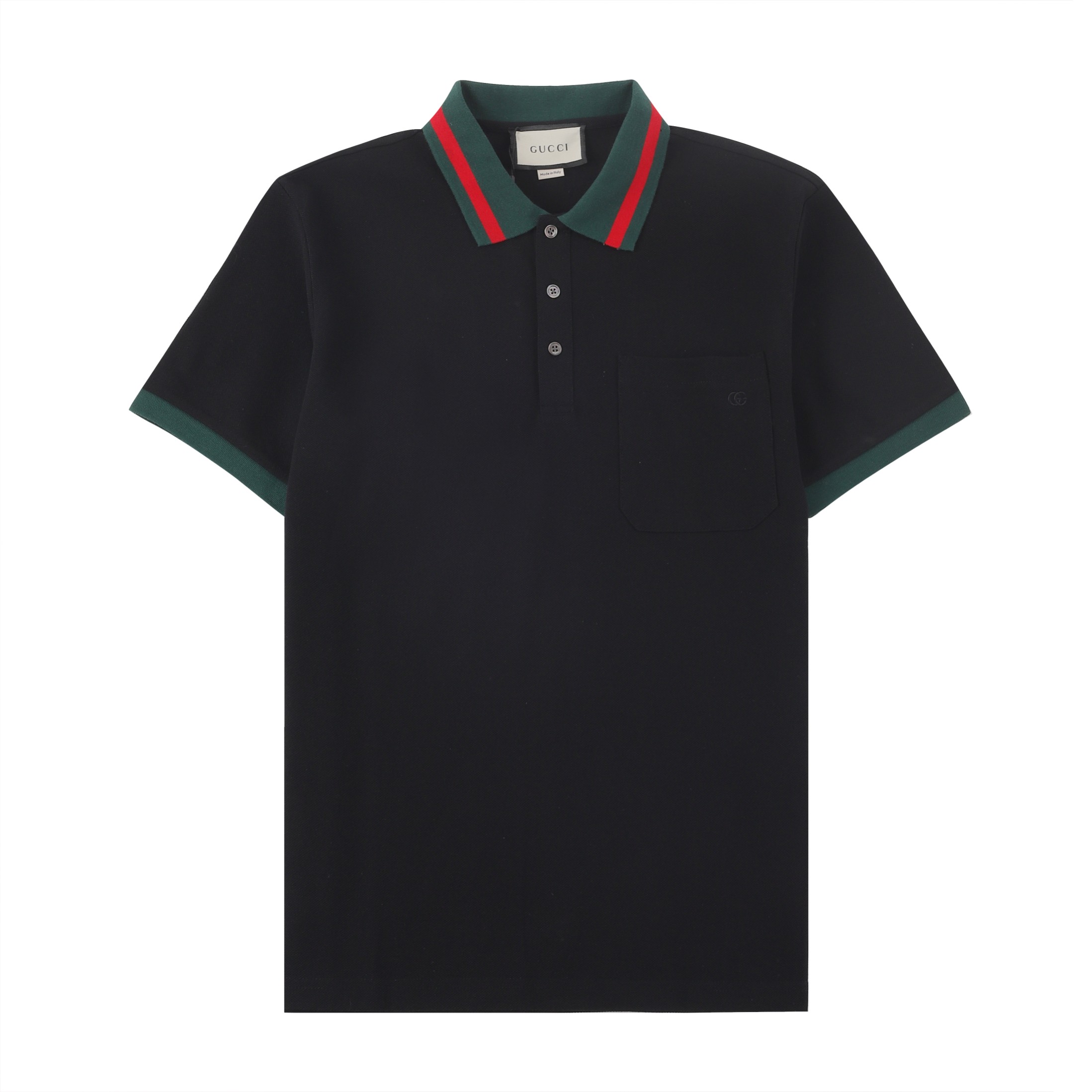 GUCC古*2025SS primavera/verano polo de cuello nuevo, bolsillo con logotipo de marca, proceso de bordado Tajima, cuello c…
