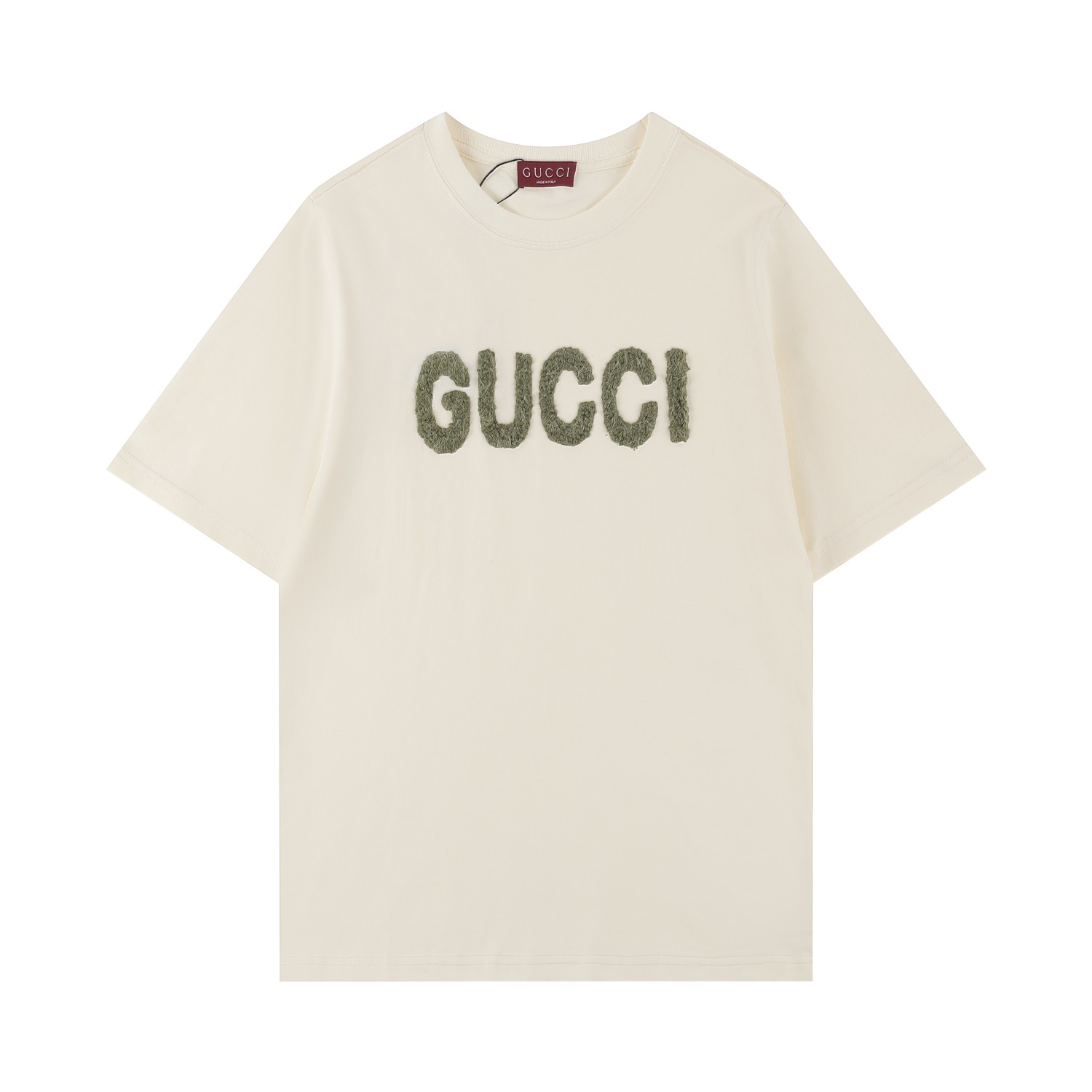 GUCC古*2025SS primavera/verano camiseta de manga corta nueva, proceso de bordado de felpa con logotipo de marca, detalle…