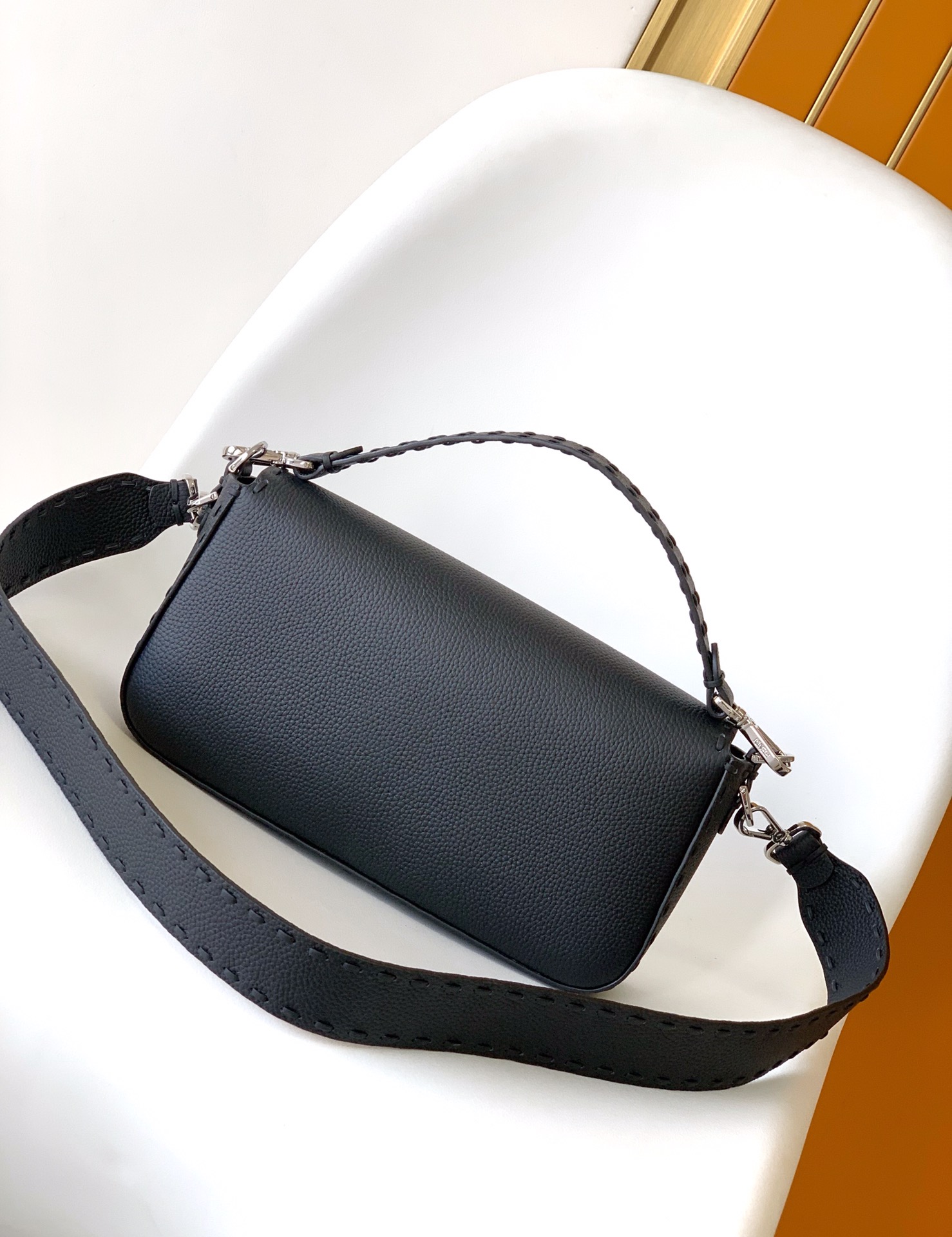 Fendi Baguette Medium Black Leather Shoulder Bag with Silver Hardware 2 i1737352009 1100 1