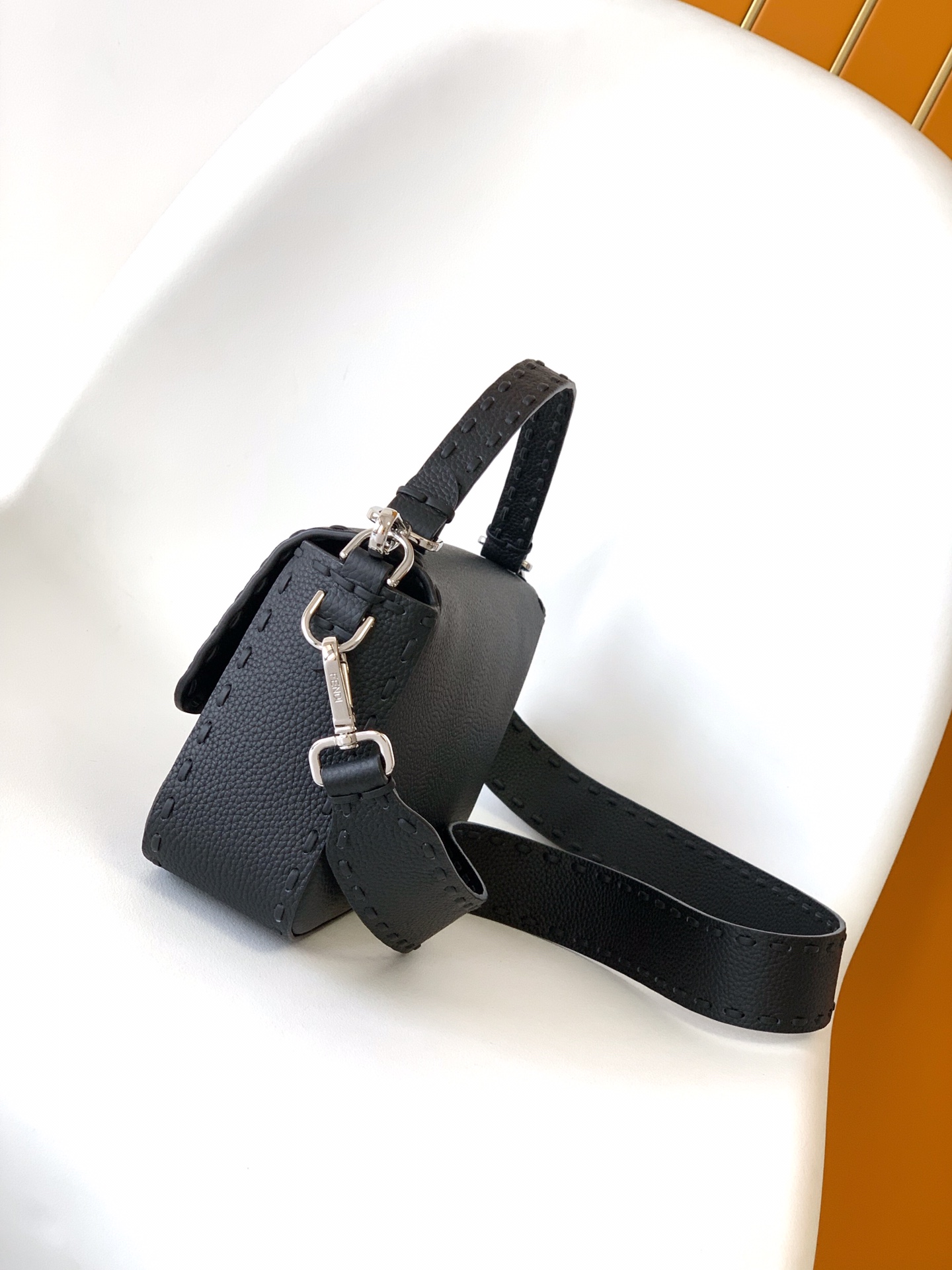 Fendi Baguette Medium Black Leather Shoulder Bag with Silver Hardware 3 i1737352009 4328 2