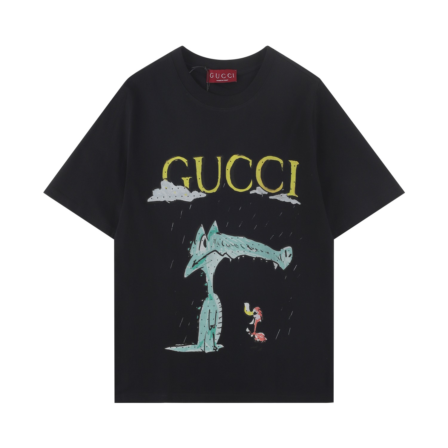 GUCC古*2025SS primavera/verano camiseta de manga corta nueva, serie de animales divertidos cocodrilo, proceso de impresi…