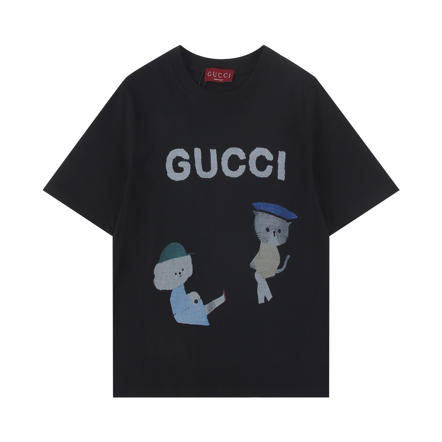 GUCC古*2025SS Camiseta de manga corta de primavera/verano nuevo modelo, ilustración de balancín, tecnología de impresión…