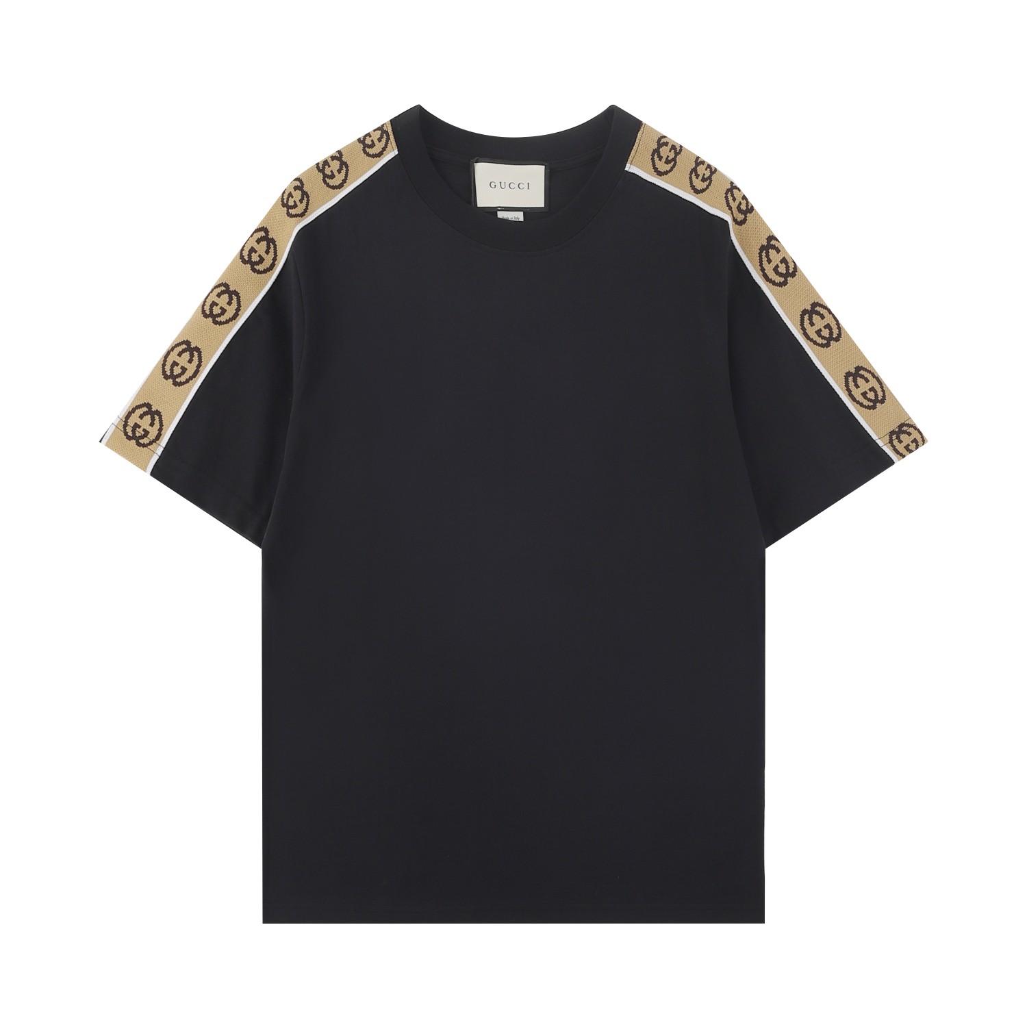 GUCC古*2025SS Camiseta de manga corta nueva de primavera/verano, clásico con cinta tejida combinada, detalles perfectos …