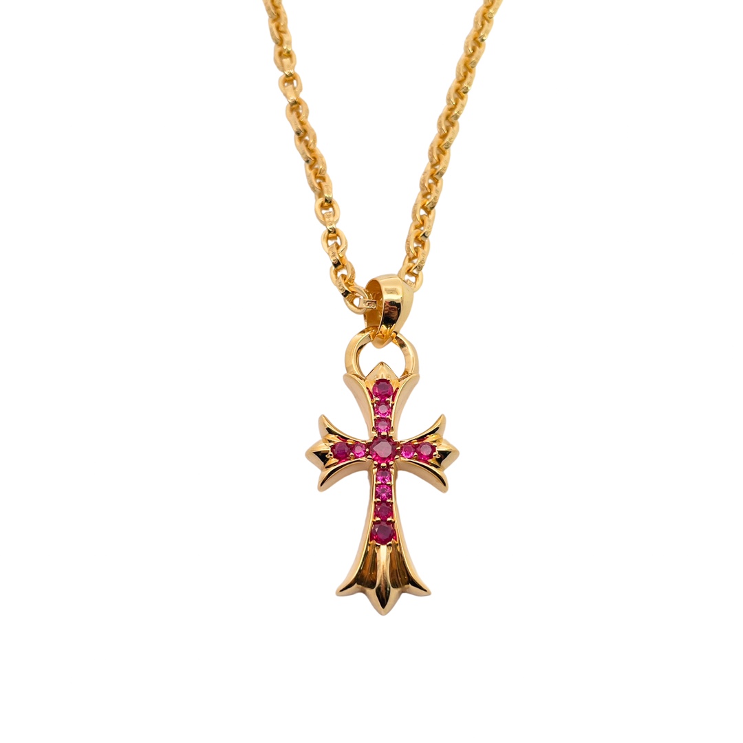 NO:105277,Croxin Gold-plated red diamond water drop cross Matched with ch letter chain Gold-plated Hand-in-made red diamonds High-quality texture Fashion matching, jewelry boutique, chrome hearts, gold plating19860909克罗心 镀金红钻水滴十字架 搭配ch字母链 镀金 手工镶嵌红钻 质感高级 时尚搭配,饰品精品,chrome hearts,gold plating,Jewelry