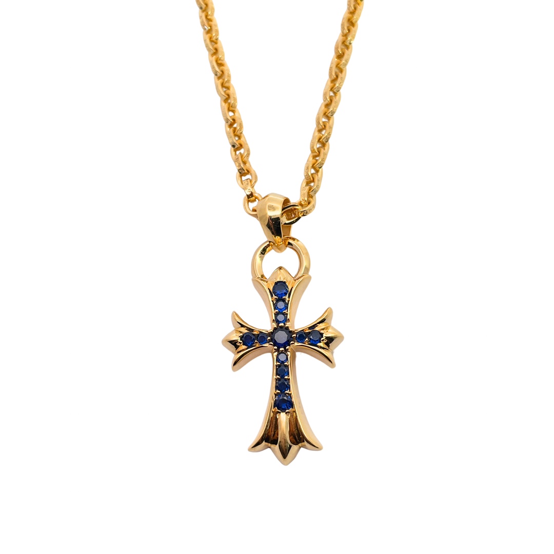 NO:114913,Croxin Gold-plated blue diamond water drop cross Matched with ch letter chain Gold-plated Hand-in-made blue diamonds High-quality texture Fashion matching, jewelry boutique, chrome hearts, gold plating19860909克罗心 镀金蓝钻水滴十字架 搭配ch字母链 镀金 手工镶嵌蓝钻 质感高级 时尚搭配,饰品精品,chrome hearts,gold plating,Jewelry