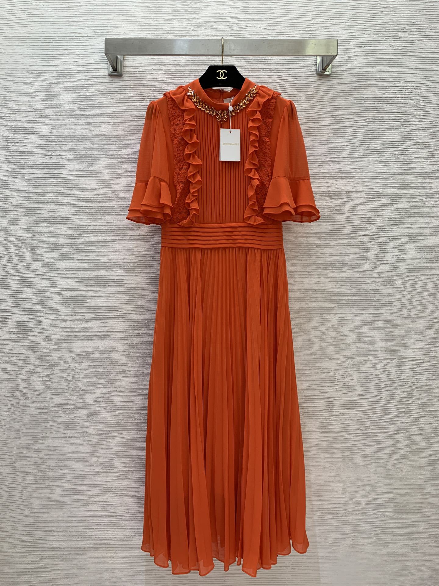 NO:316162,Model number G25021373 ZIMMERMAN* newest high-end custom luxury heavy industry diamond-inlaid bead decoration, flared sleeves, ruffled pleated skirt with a large hem waist and a long slim dress!  Orange, blue, (Size S bust 84, sleeve length 30, skirt length 128), skirts, alexander wang19860909款号G25021373 ZIMMERMAN*新款 高端定制奢华重工镶钻钉珠装饰、喇叭袖荷叶边拼接压褶大裙摆收腰显瘦长款连衣裙！桔色、蓝色、（S码胸围84,袖长30,裙长128）,,skirts,alexander wang,Women's clothing
