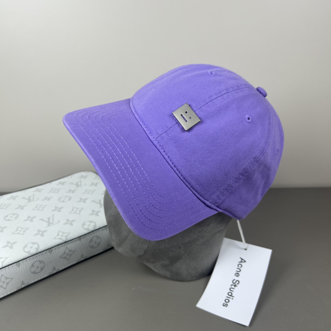 “Acne Studios Baseball Caps: 95% Cotton, Unisex Design with Smiley Logo” - 图片 5