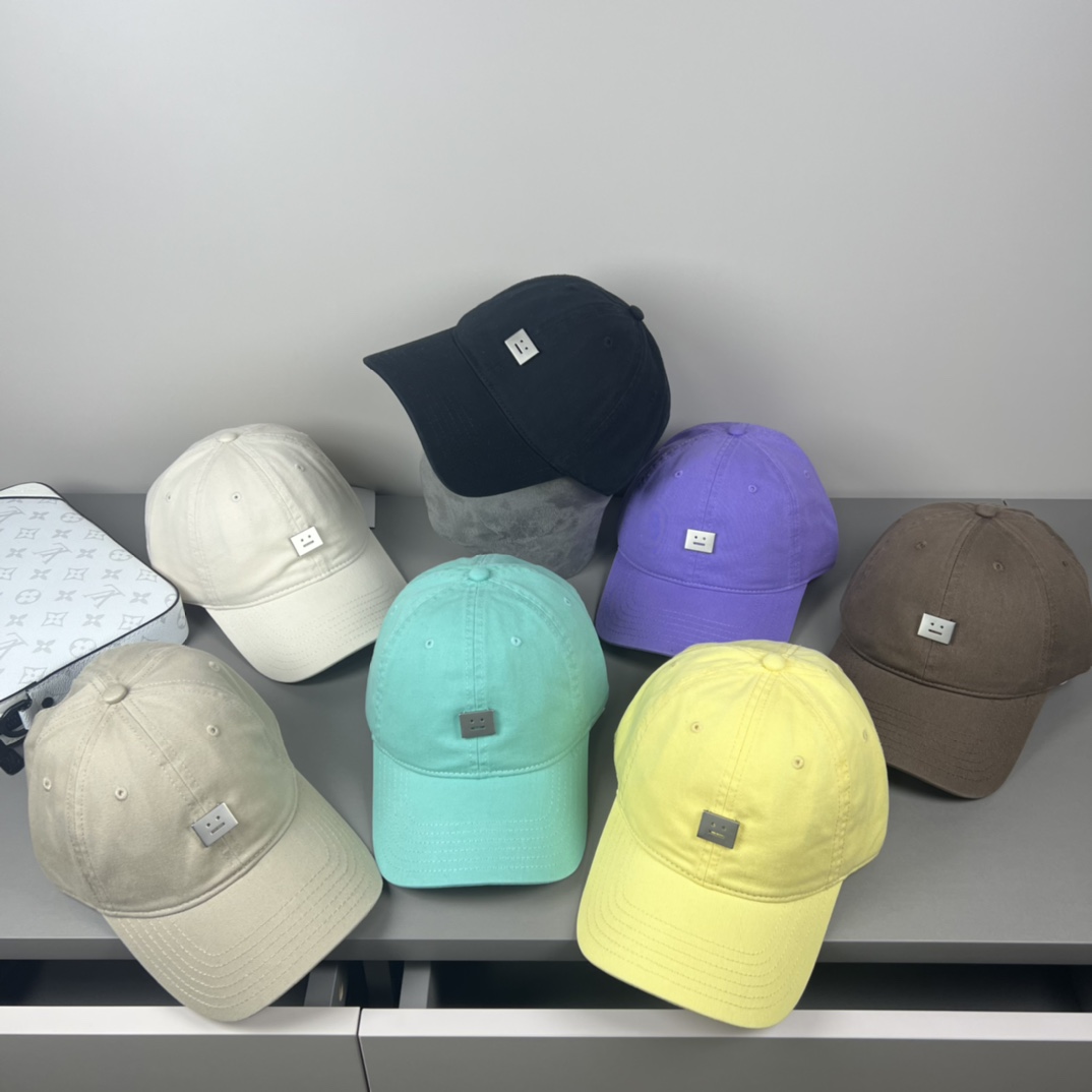 “Acne Studios Baseball Caps: 95% Cotton, Unisex Design with Smiley Logo” - 图片 9