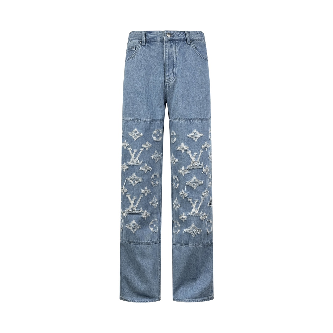 Louis Vuitton Distressed Monogram Jeans, Premium Denim, Ripped Details 1 i1738937193 4582 0