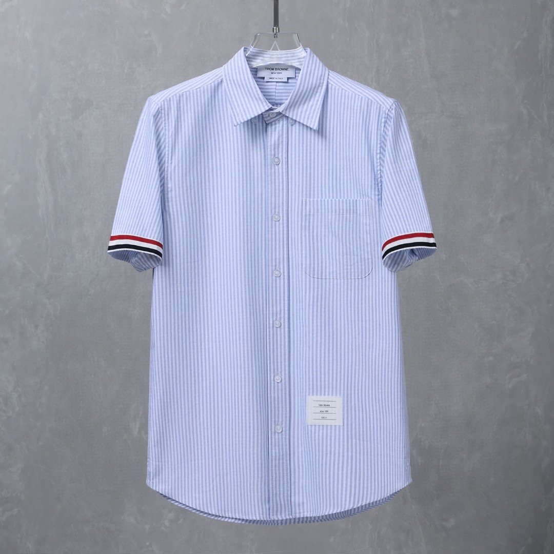 “Thom Browne Striped Short-Sleeve Shirt in High-Quality Oxford Twill”