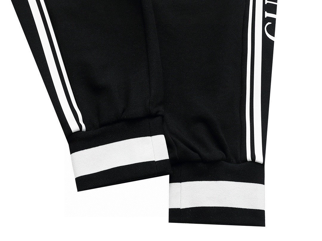 古驰/Gucci 秋冬新品 经典条纹字母压胶休闲长裤 黑色/藏青