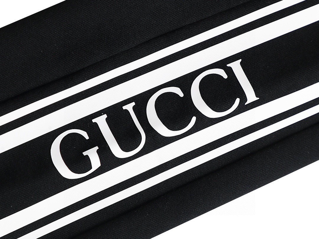 古驰/Gucci 秋冬新品 经典条纹字母压胶休闲长裤 黑色/藏青