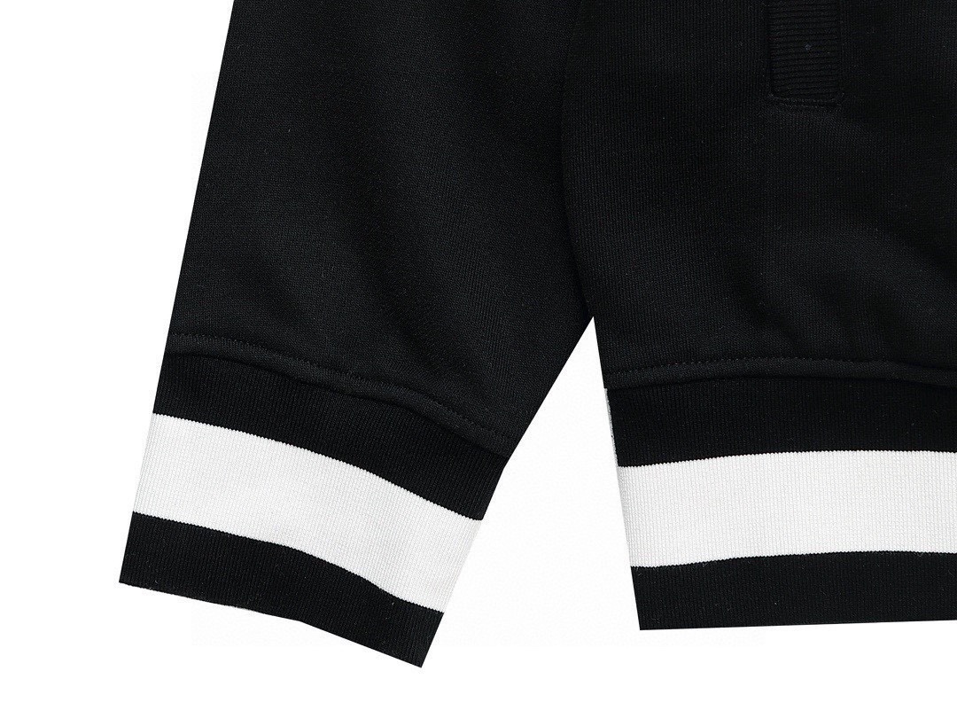 古驰/Gucci 秋冬新品 经典条纹字母压胶开衫拉链连帽外套 黑色/藏青