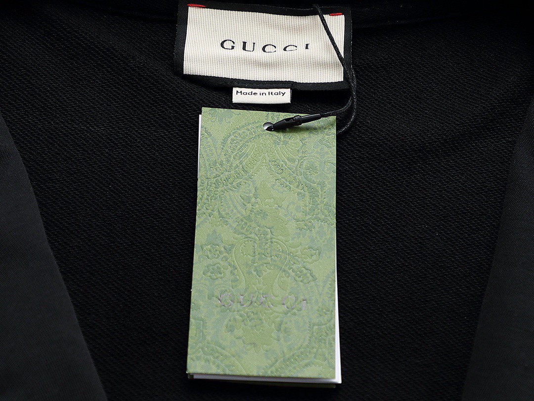 古驰/Gucci 秋冬新品 经典条纹字母压胶开衫拉链连帽外套 黑色/藏青