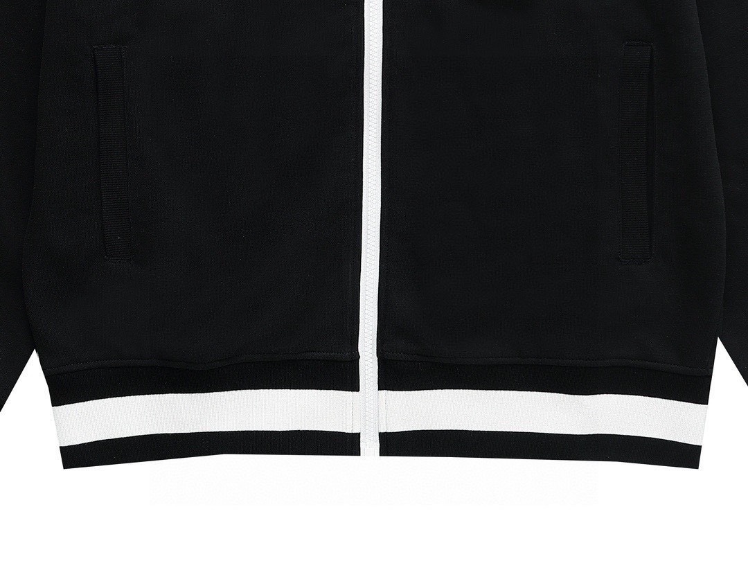 古驰/Gucci 秋冬新品 经典条纹字母压胶开衫拉链连帽外套 黑色/藏青