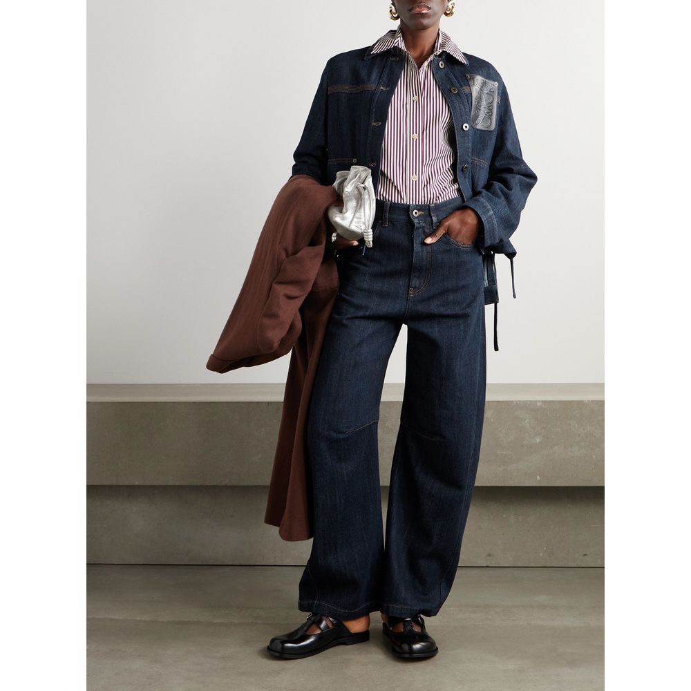 NO:314892,Model number G25020938 LOEW* newest high-end custom original letter logo hardware accessories, simple and fashionable logo embroidery decorative loose wide-leg jeans and trousers!  Dark blue, (M size waist 74, hip 92, pants length 103), loewe, jeans, alexander wang19860909款号G25020938 LOEW*新款 高端定制原版字母logo五金配件、简约时尚logo刺绣装饰宽松阔腿牛仔裤长裤！深蓝色,（M码腰围74,臀围92,裤长103）,,loewe,jeans,alexander wang,Women's clothing