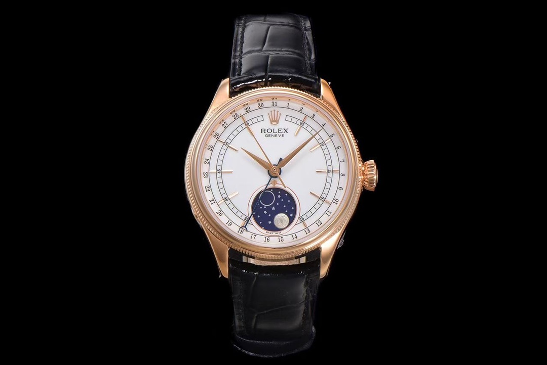 NO:617510,[ER's new masterpiece and ingenuity inheritance V2 version Rolex Cellini m50535-0002 moon phase watch 18ct eternal rose gold series] The watch size is 39×11.8, exclusively customized Cal. original movement, the functions are consistent with the original; the hour hand can be adjusted independently, and the calendar hand jumps quickly!  Different from ordinary modified movements in the market!  There is a quick adjustment button at 8 o'clock to adjust the moon phase disk, and it is equipped with a professional adjustment needle!   Exclusively customized blue hairspring, consistent with the original movement, increasing the stability of travel time!  Red gold technology, the thickness reaches the standard of gold coating, and the weight of the watch is optimized!  Paired with Italian calfskin, the leather is soft and delicate and fits your wrist better, giving you a comfortable wearing feel!  Re-customized and optimized 6-digit real meteorite, comparable to the original version!  ER boutiques are on sale in limited quantities, welcome to taste!  ,,rolex,cowhide19860909【ER全新力作匠心传承V2版本劳力士Rolex切利尼m50535-0002月相型腕表18ct永恒玫瑰金系列】 腕表尺寸39×11.8 ,独家定制Cal.原装机芯,功能做到和原装一致；可以单独调节时针,日历针快跳！区别市场普通改装机芯！ 8点位有快调按钮,调节月相盘,并配备专业调针！  独家定制蓝游丝,与原版机芯保持一致,增加走时稳定性！ 红金技术,厚度达到包金一般的标准,腕表重量优化！ 搭配意大利小牛皮,皮质柔软细腻更加贴合手腕给您带来舒适的佩戴感！ 重新定制优化6字位真陨石,媲美原版！ ER精品限量发售,欢迎品鉴！,,rolex,cowhide,Watch