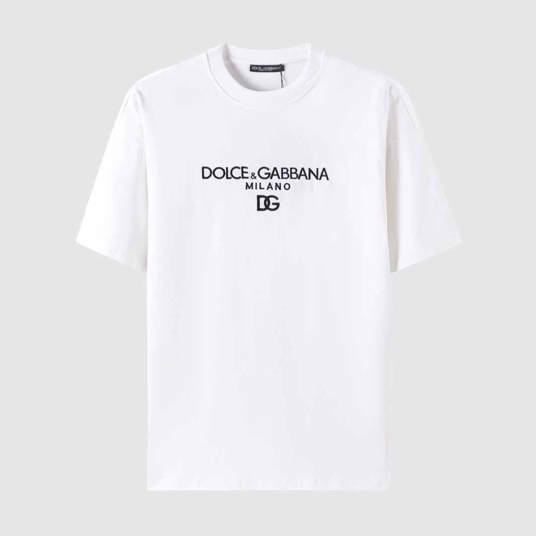 D02#DG家-杜嘉班纳字母刺绣纯棉短袖T恤
270克重-黑/白-XS-L-