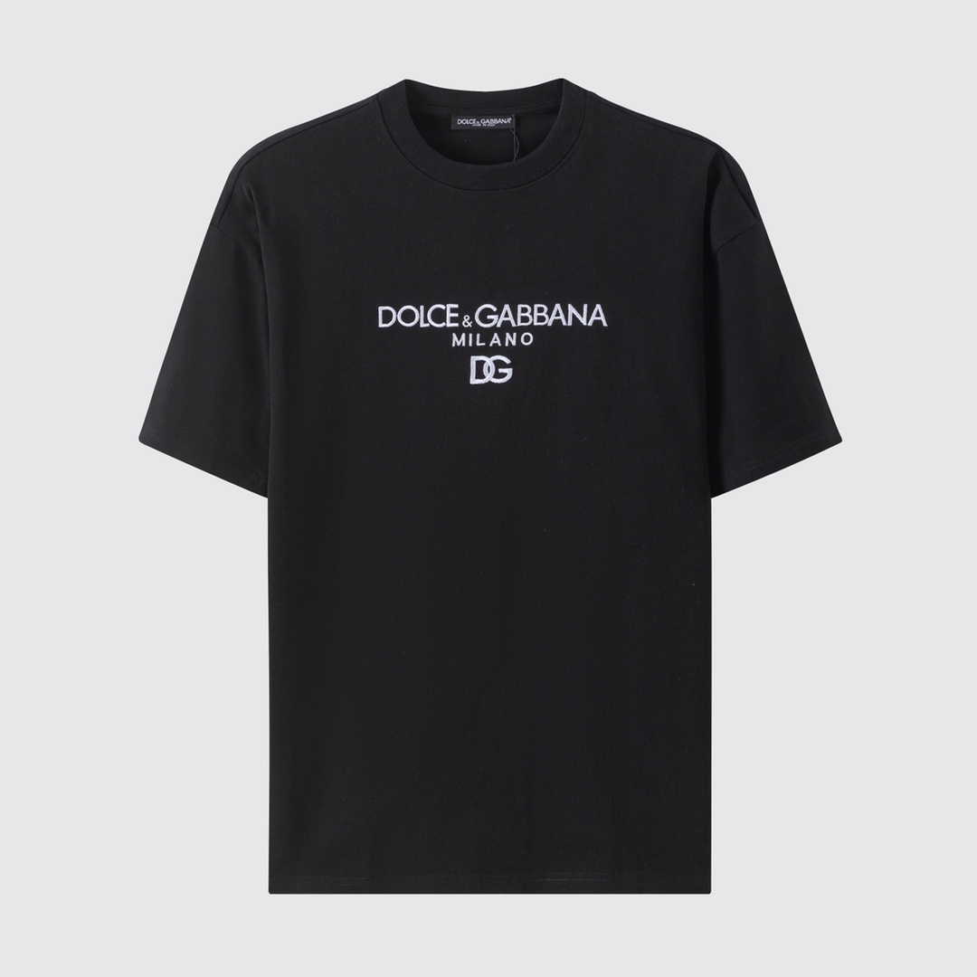 D02#DG家-杜嘉班纳字母刺绣纯棉短袖T恤
270克重-黑/白-XS-L-
