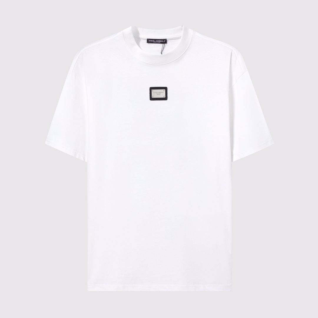 D03#DG家-杜嘉班纳金属Logo扣子纯棉短袖T恤
270克重-黑/白-XS-L-