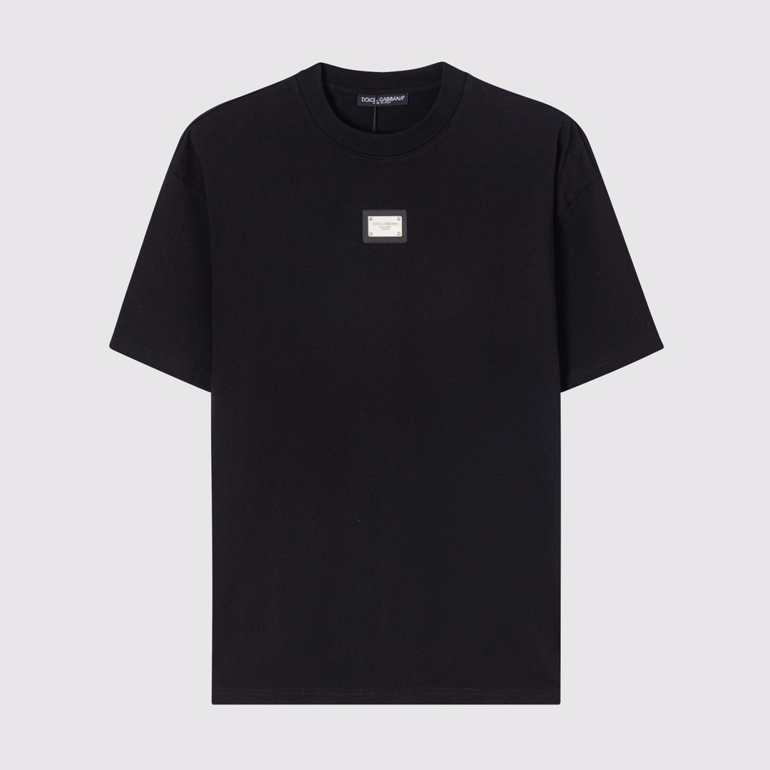 D03#DG家-杜嘉班纳金属Logo扣子纯棉短袖T恤
270克重-黑/白-XS-L-