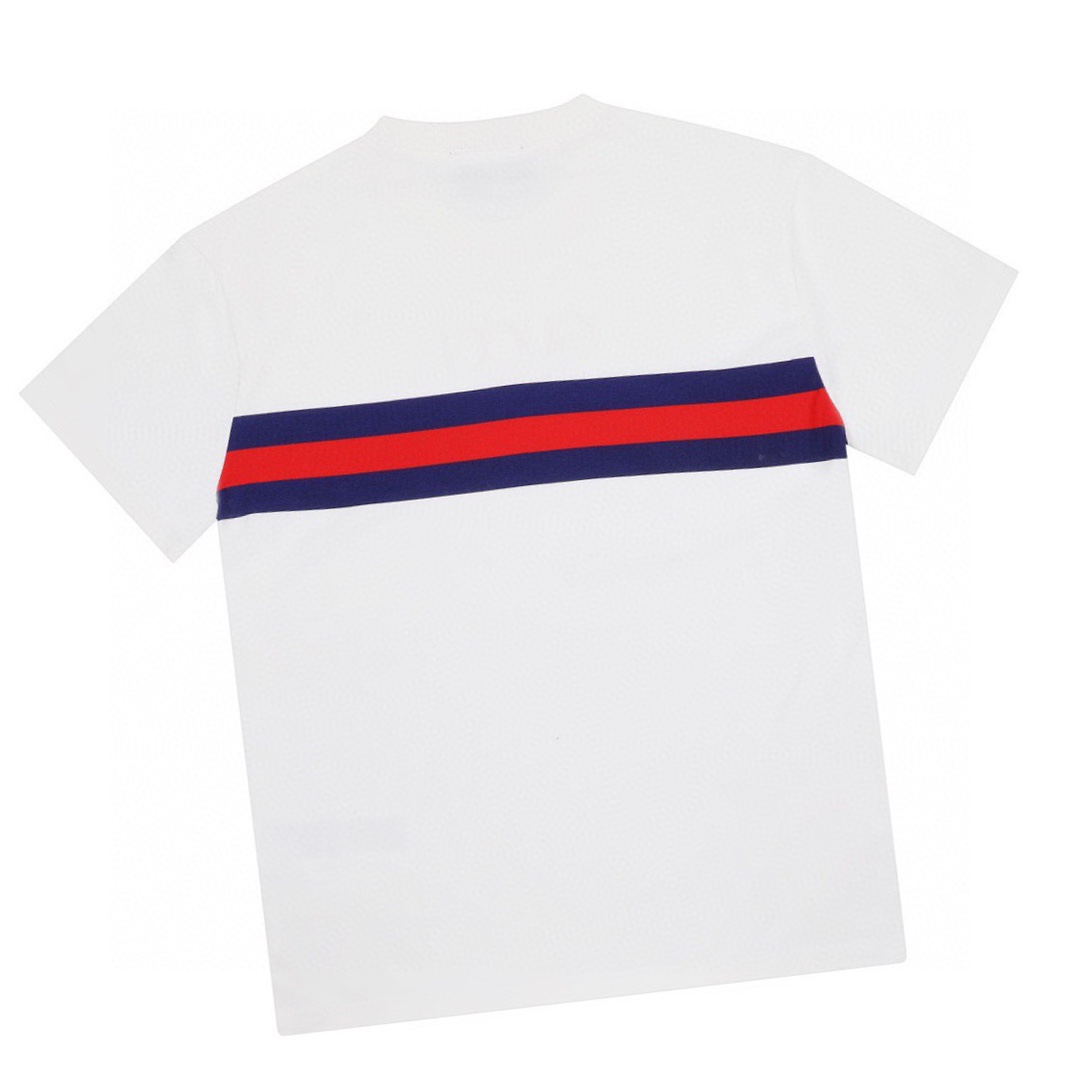 古驰/Gucci 夏季新品 双G互扣红蓝条纹腰带圆领短袖T恤