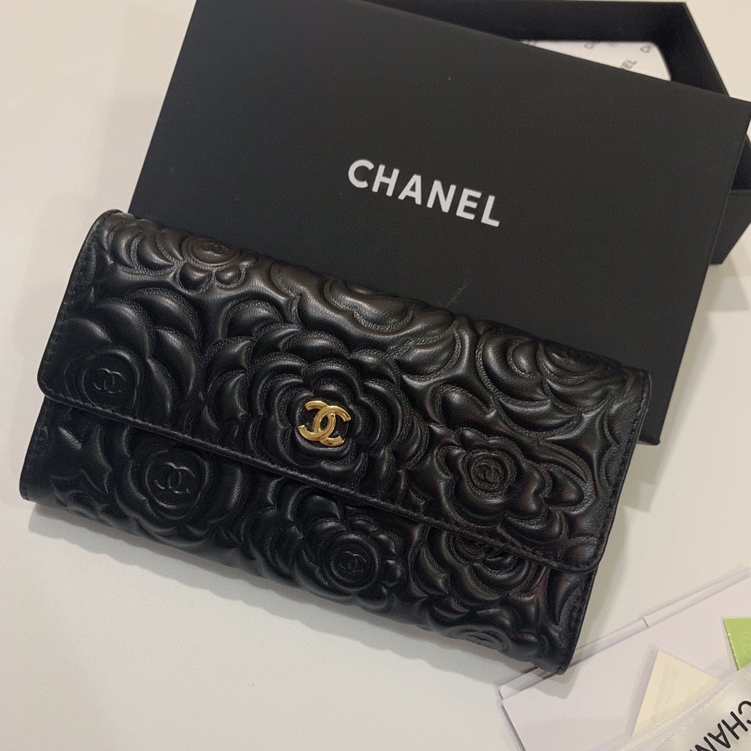 Chanel香奈儿山茶花羊皮財布 - 高品質で完璧な仕上げ