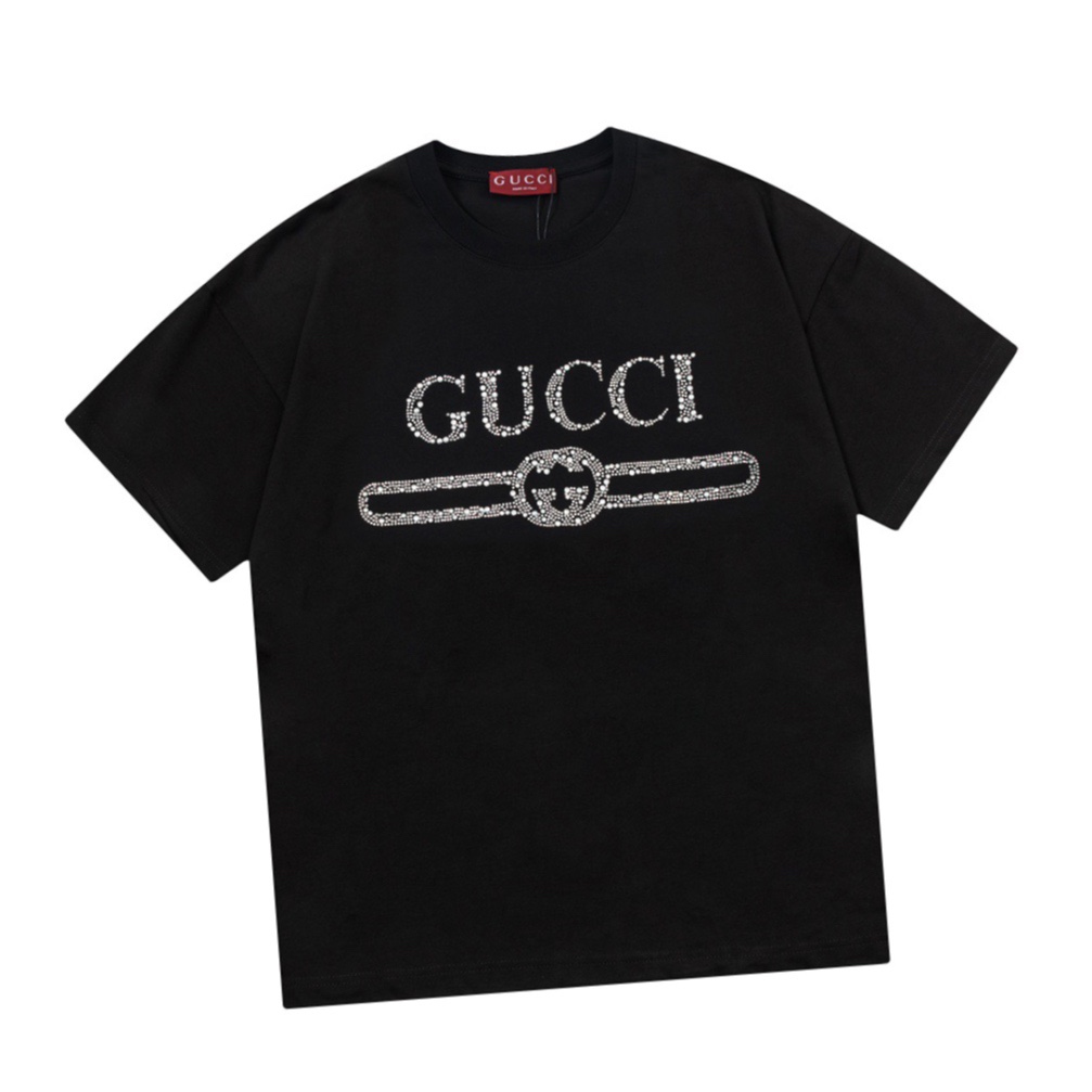 古驰/Gucci 夏季新品 经典腰带烫钻圆领短袖T恤 黑色白色