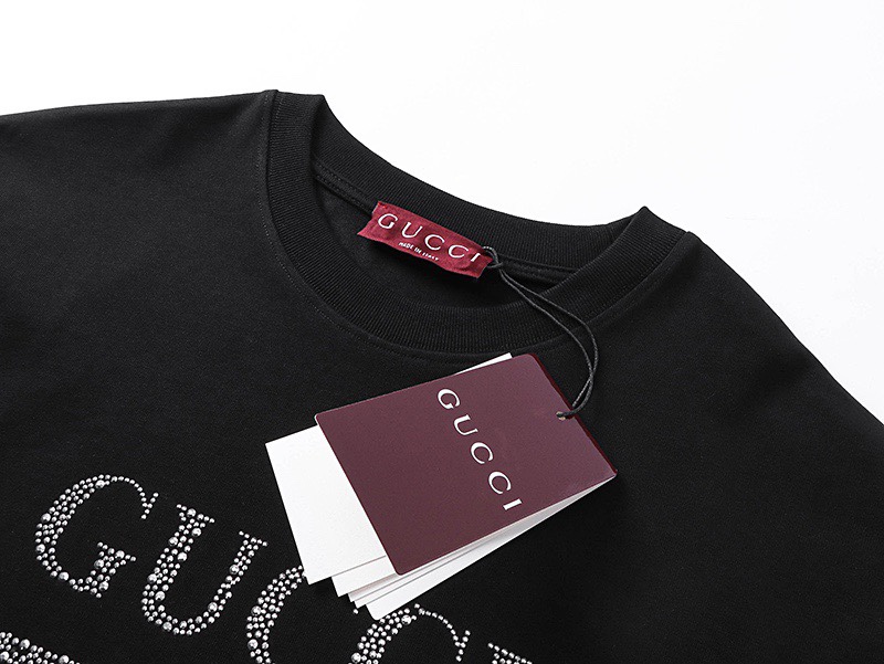 古驰/Gucci 夏季新品 经典腰带烫钻圆领短袖T恤 黑色白色